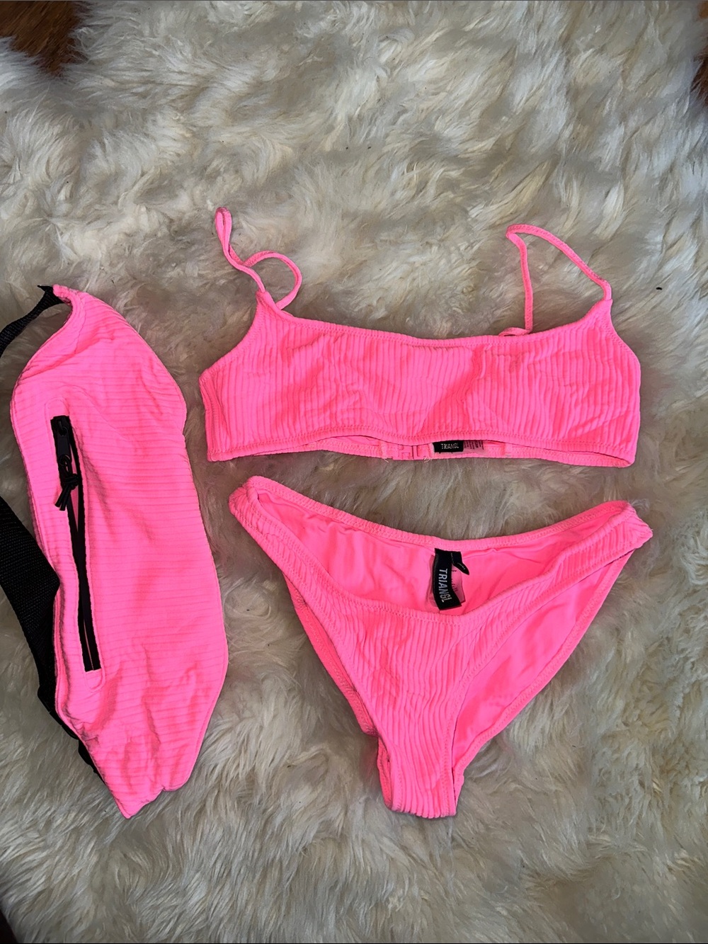 triangl swimwear Neon Pink Ribbed Bikini Set